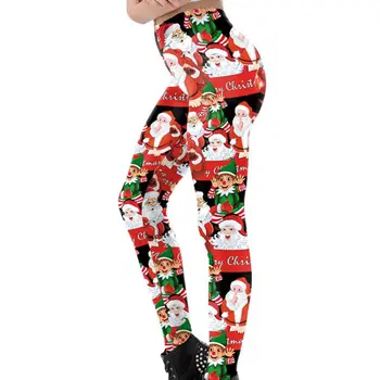 

Women Christmas Print Wear Bottoming Sports Pants Stretchy High Waist Stretchable Skinny Tights Pants