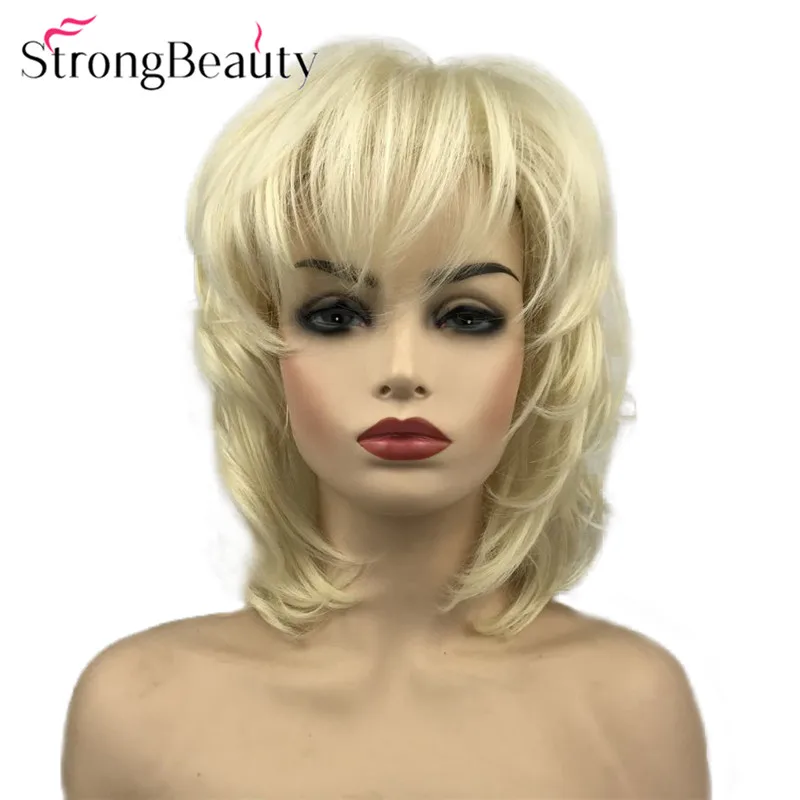 

StrongBeauty Synthetic Women Wigs Fluffy Natural Medium Length Wavy Blonde/Golden Hair Capless Wig