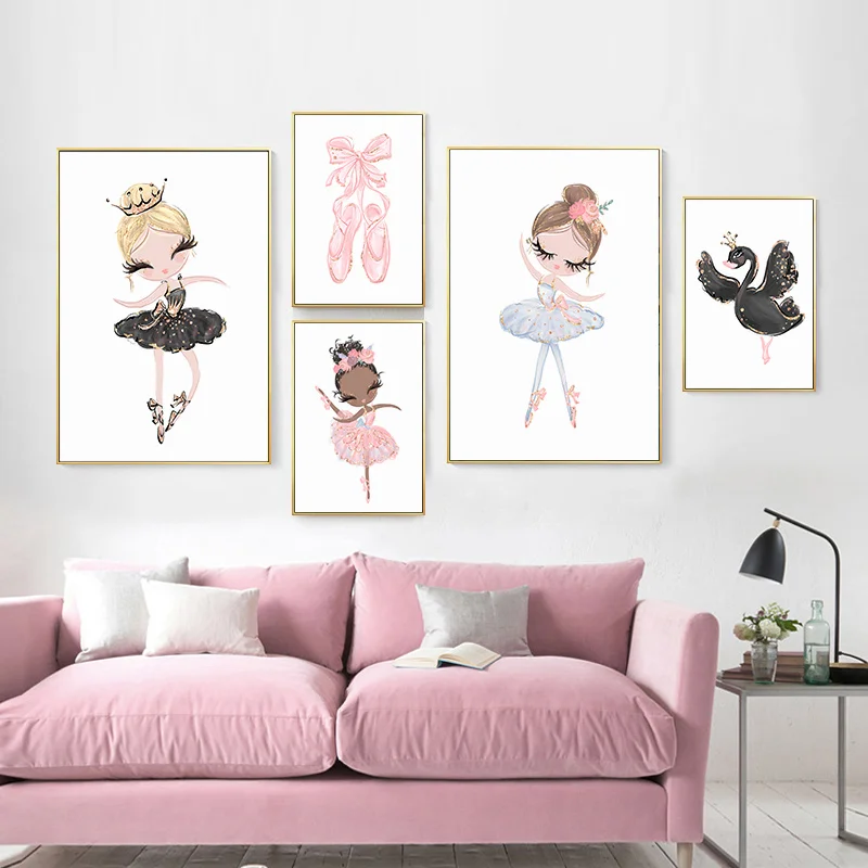 

Unicorn Swan Ballerina Picture Ballet Princess Nursery Poster Wall Art Canvas Print Painting Nordic Kids Girl Bedroom Decoration