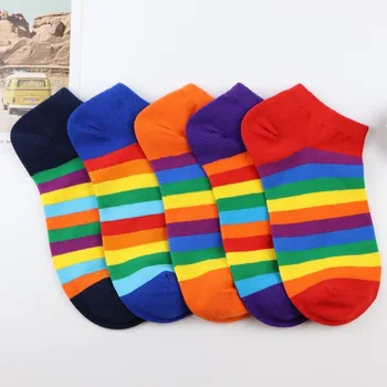 Rainbow Stripe Spell Color Socks Women's Spring and Summer Cotton Shallow Mouth Women's Boat Socks Thin Five Pairs 
Rainbow Stripe Spell Color Socks Women's Spring and Summer Cotton Shallow Mouth Women's Boat Socks Thin Five Pairs