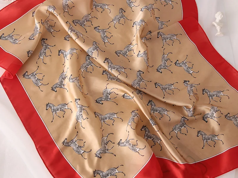 Luxury Silk Plaid Scarf - Soft Satin Neck Tie Hair Band for Women