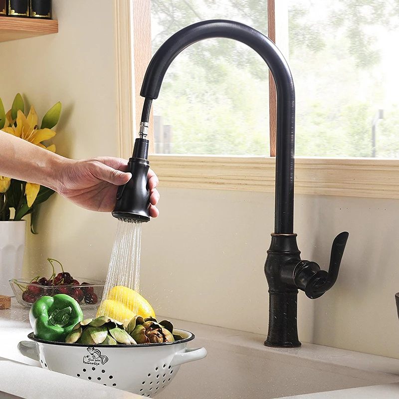 Black Kitchen Pull Out Down Sprayer Faucet Accessories Spray Shower Head