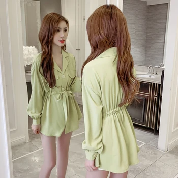 Full Sleeve Shirt Womens tops New Bow High Waist Belt Women shirts Green Black 1507
Full Sleeve Shirt Womens tops New Bow High Waist Belt Women shirts Green Black 1507
