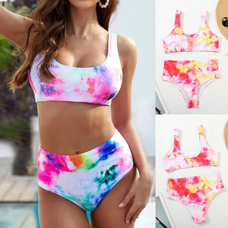 Tie dye Bikini Women Swimsuit High Waisted Two Piece Bathing Suits Padded Bikini Set Swimwear Two Piece Bathing Suits