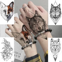 Diy animais geométricos raposa planta tatuagem temporária mulheres sexy à prova dwaterproof água descartável preto tatoos corpo arte pintura tatuagem adesivos(China)