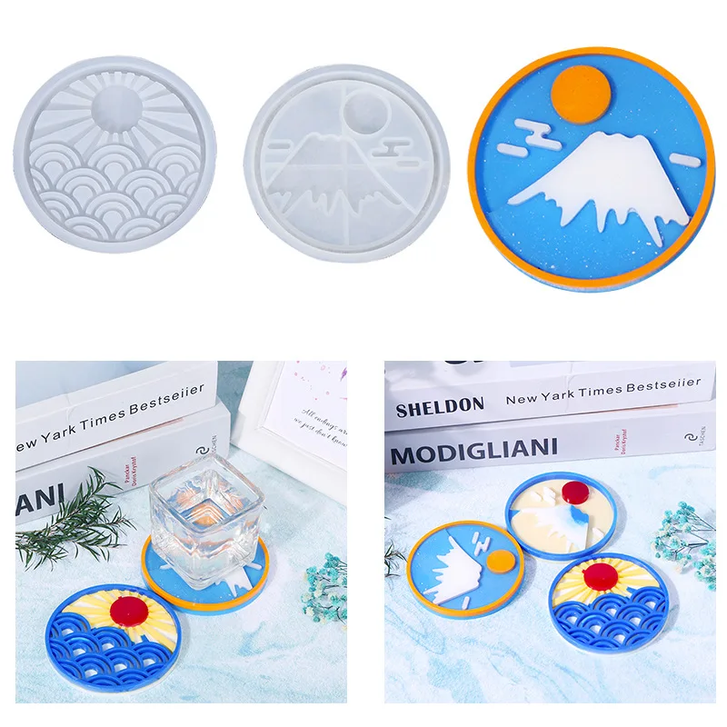 

DIY Cup Pad Resin Silicone Mold Sea Sunrise Mount Fuji Round Cup Pad Coaster Mold Mirror Hand Casting Mould For UV Epoxy Resin