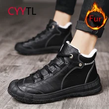 

CYYTL Men's Leather Winter Snow Shoes Fur Lined Outdoor Hiking Water Resistant Ankle Booties Casual Warm Insulated Work Sneakers