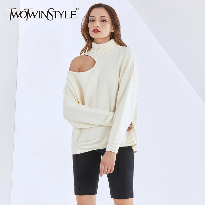 TWOTWINSTYLE Loose Sweater For Women Turtleneck Long Sleeve One Off Shouder Knitting Pullovers Casual Sweaters Female 2020 Tide
TWOTWINSTYLE Loose Sweater For Women Turtleneck Long Sleeve One Off Shouder Knitting Pullovers Casual Sweaters Female 2020 Tide