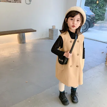 Korean-Style Girl Woolen Vest Dress Baby Double-breasted Vest Dress for Fashion Girls New Style for Autumn Winter Kids Clothes
Korean-Style Girl Woolen Vest Dress Baby Double-breasted Vest Dress for Fashion Girls New Style for Autumn Winter Kids Clothes
