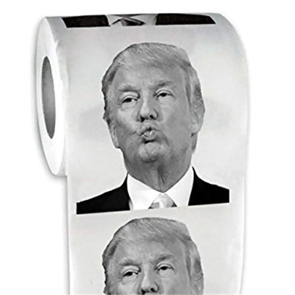 

1Roll 10*10*10cm HOT New President Donald Trump Toilet Paper Roll Prank Gag Joke Funny Gift Trump Bathroom Kitchen Prank Paper