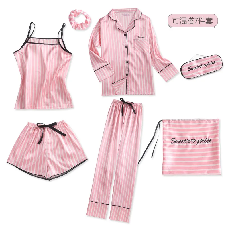 Japanese And South Korean Style 2020 Spring And Summer Autumn New Style Elegant Sweet Imitated Silk Pajamas Seven Sets of Women'
Japanese And South Korean Style 2020 Spring And Summer Autumn New Style Elegant Sweet Imitated Silk Pajamas Seven Sets of Women'