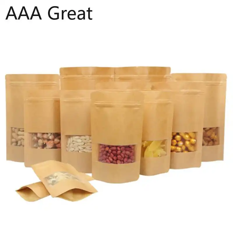 100pcs/lot brown stand up kraft paper zip lock bags with matte