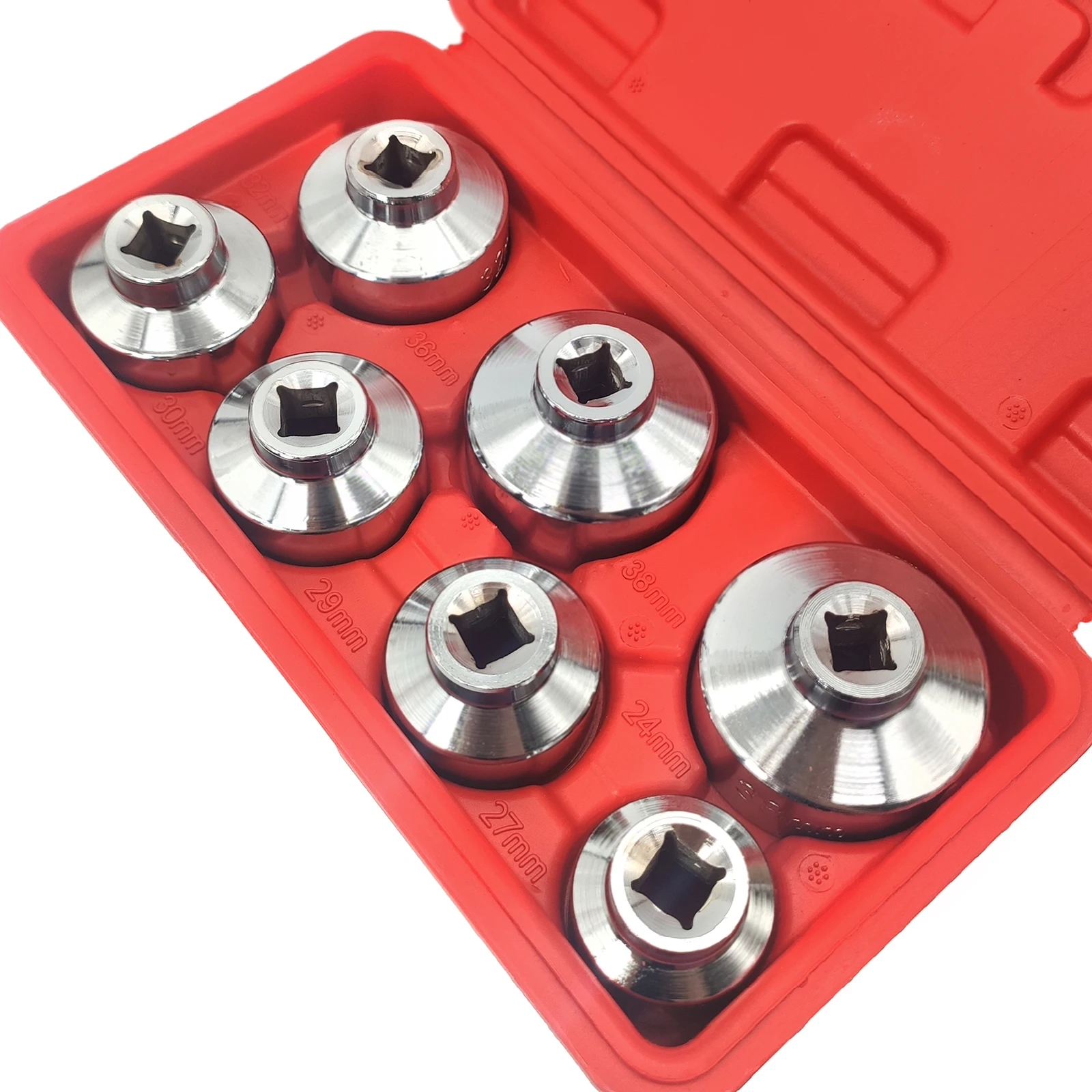 7 Pcs Oil Filter Cap Wrench Socket Set Tool Kit 24mm,27mm,29mm,30mm,32mm,36mm,38mm for Cars Truck