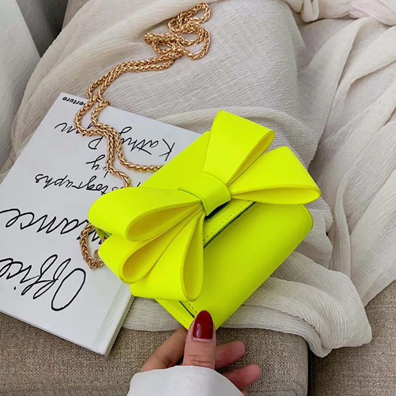 

Neon Green Yellow Bow Flap Bag Messenger Bag Women Handbag Female Shoulder Party Handbags Ladies Luxury Bags Bags for Women 2019