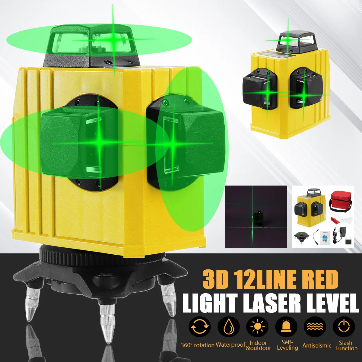 12 Lines 3D Green Beam Laser Level Rotary Laser Level 360 Degree Automatic Self-Leveling Horizontal Vertical Cross Laser Line
12 Lines 3D Green Beam Laser Level Rotary Laser Level 360 Degree Automatic Self-Leveling Horizontal Vertical Cross Laser Line