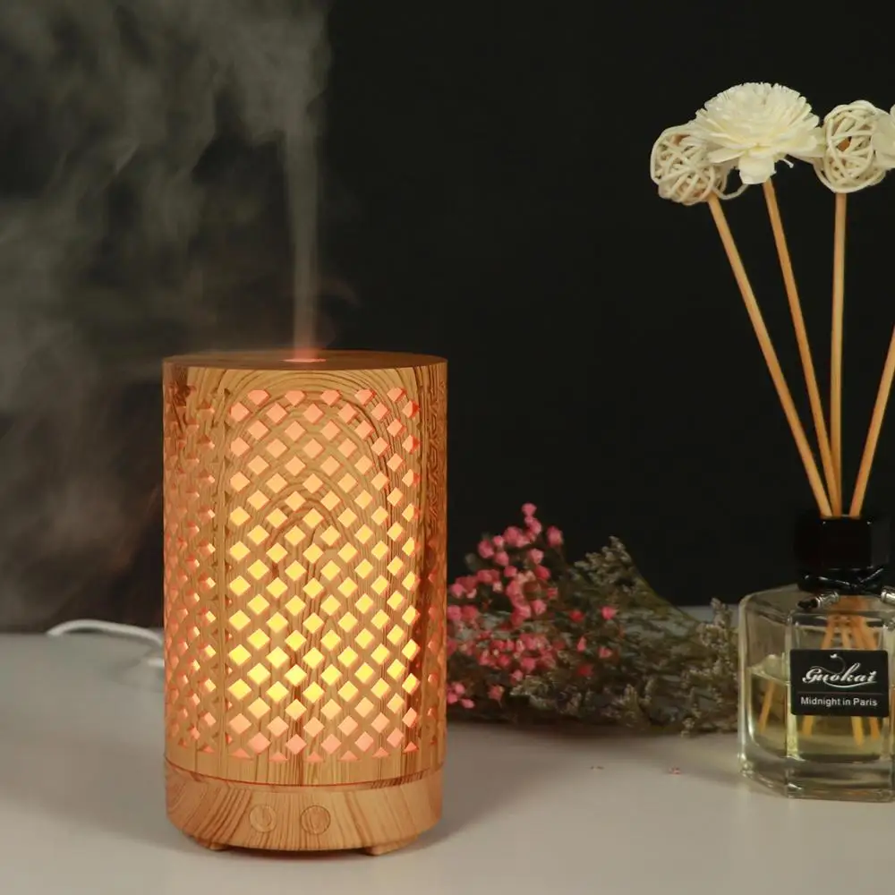 New Wood Grain Hollow Essential Aroma Diffuser Mini Air Humidifier Ultrasonic Wood Aroma Diffuser with Colorful LED Light
New Wood Grain Hollow Essential Aroma Diffuser Mini Air Humidifier Ultrasonic Wood Aroma Diffuser with Colorful LED Light