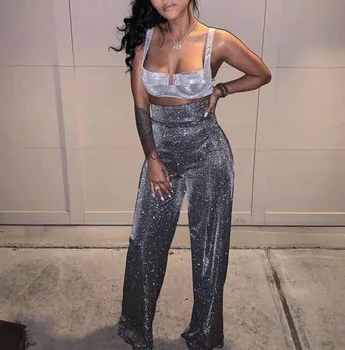 Two Piece Set Women Reflective High Waist Trousers Wide Leg Loose Casual Leggings 2019 Spring Women Fashion Party Pants
Two Piece Set Women Reflective High Waist Trousers Wide Leg Loose Casual Leggings 2019 Spring Women Fashion Party Pants