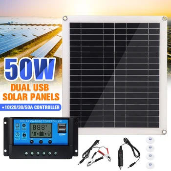 50W Solar Panel Dual USB 12V/5V Waterproof Solar Cells + 10/20/30/50A Controller Solar Charger for Car RV Yacht Battery Boat
50W Solar Panel Dual USB 12V/5V Waterproof Solar Cells + 10/20/30/50A Controller Solar Charger for Car RV Yacht Battery Boat