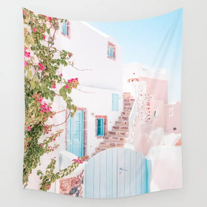 

Pink House Travel Photography Wall Tapestry Background Wall Covering Home Decoration Blanket Bedroom Wall Hanging Tapestries