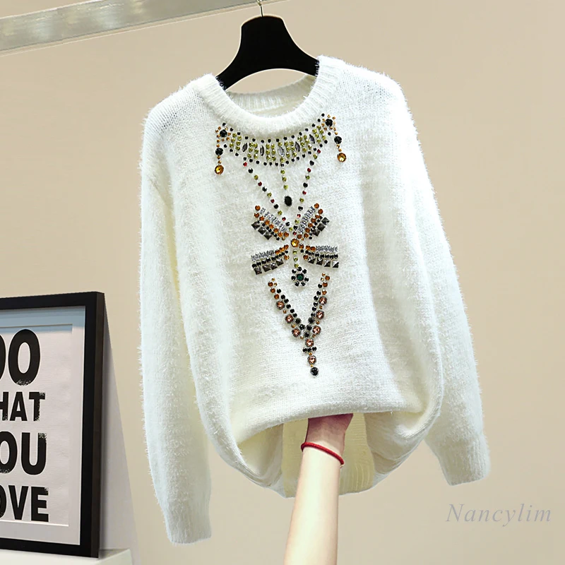 Rhinestone Sweater Women 2020 Autumn Winter Korean Style Loose Knitted Coat Fashion Retro Diamonds Mohair Sweaters Pullovers
Rhinestone Sweater Women 2020 Autumn Winter Korean Style Loose Knitted Coat Fashion Retro Diamonds Mohair Sweaters Pullovers