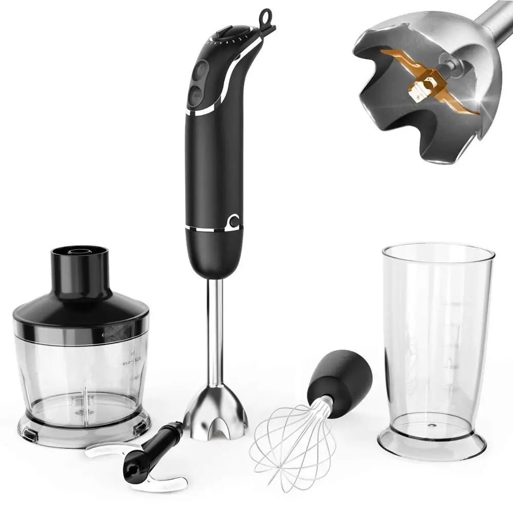 5 Speed Control 500ml 4-in-1 Immersion Hand Blender Set Variable HE-2026BH Smart Powerful Food Chopper 600ml Beaker
5 Speed Control 500ml 4-in-1 Immersion Hand Blender Set Variable HE-2026BH Smart Powerful Food Chopper 600ml Beaker