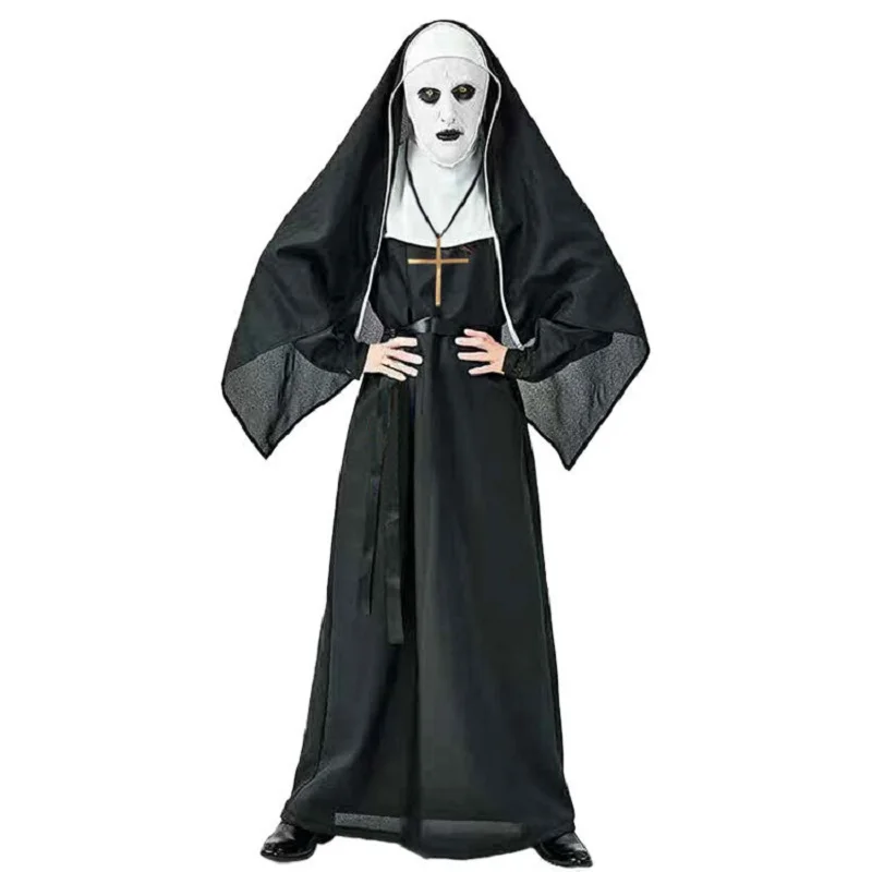 

Костюм Монахини для косплея, костюм на Хэллоуин для женщин, длинное платье для косплея, костюм страшного призрака для взрослых