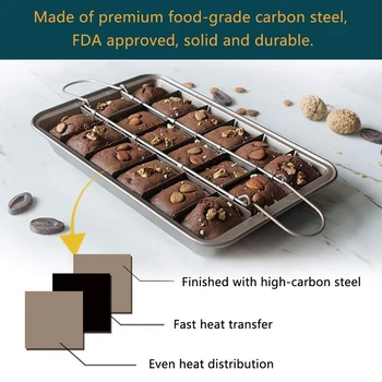 

Non-Stick Brownie Pan with Dividers, Approved 18 Pre-Slice Brownie Baking Tray, Carbon Steel Bakeware for Oven Baking, Size 12 X