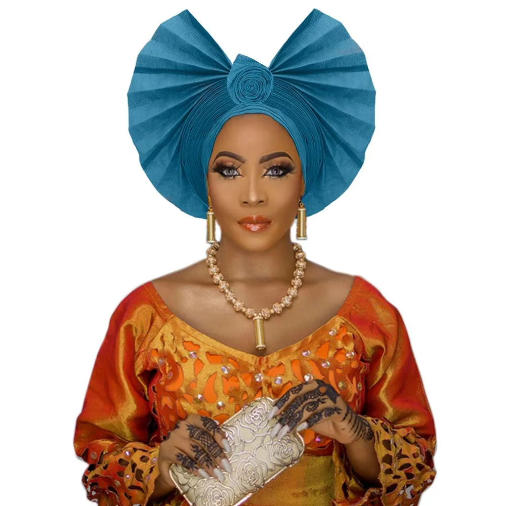 Beautiful African gele headwrap for wedding Ankara aso oke headtie handmade turban (2)