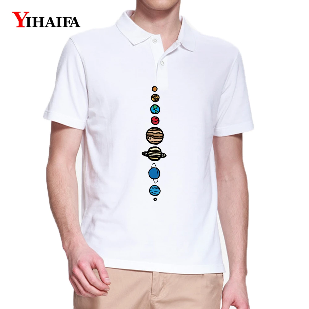 

YIHAIFA Fashion Men's Polo Shirt Earth Moon Planet Printed Polos Short Sleeve Casual Understshirt Hip Hop Tops