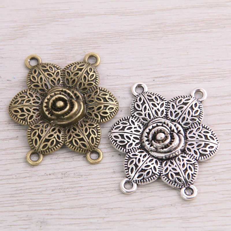 

15pcs 32*35mm Retro Two Color Zinc Alloy Hollow Flower Pendants Connectors Linker For DIY Charm Jewelry Accessorie Antique