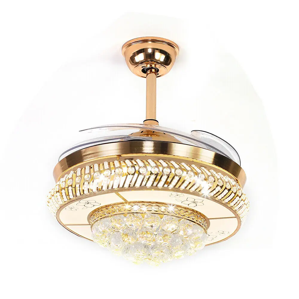 OUKANING Modern Retractable Crystal Ceiling Fan with Light and Remote Control LED Ceiling Light Chandelier Ceiling Fan OUKANING Modern Retractable Crystal Ceiling Fan with Light and Remote Control LED Ceiling Light Chandelier Ceiling Fan