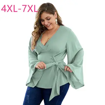 New spring autumn plus size tops for women large blouse bell sleeve casual slim blue deep v neck long shirt belt 4XL 5XL 6XL 7XL
New spring autumn plus size tops for women large blouse bell sleeve casual slim blue deep v neck long shirt belt 4XL 5XL 6XL 7XL