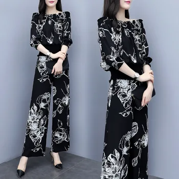 New fashion casual Chiffon drop sense one shoulder wide leg pants suit two piece set for women 
New fashion casual Chiffon drop sense one shoulder wide leg pants suit two piece set for women