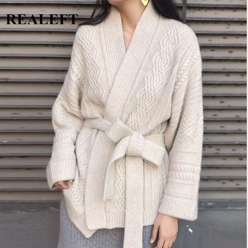 REALEFT Autumn New Knitting Cardigan Female Loose Sweater Knitting Coat Long Sleeve With Belt Winter Cardigan High Quality 
REALEFT Autumn New Knitting Cardigan Female Loose Sweater Knitting Coat Long Sleeve With Belt Winter Cardigan High Quality