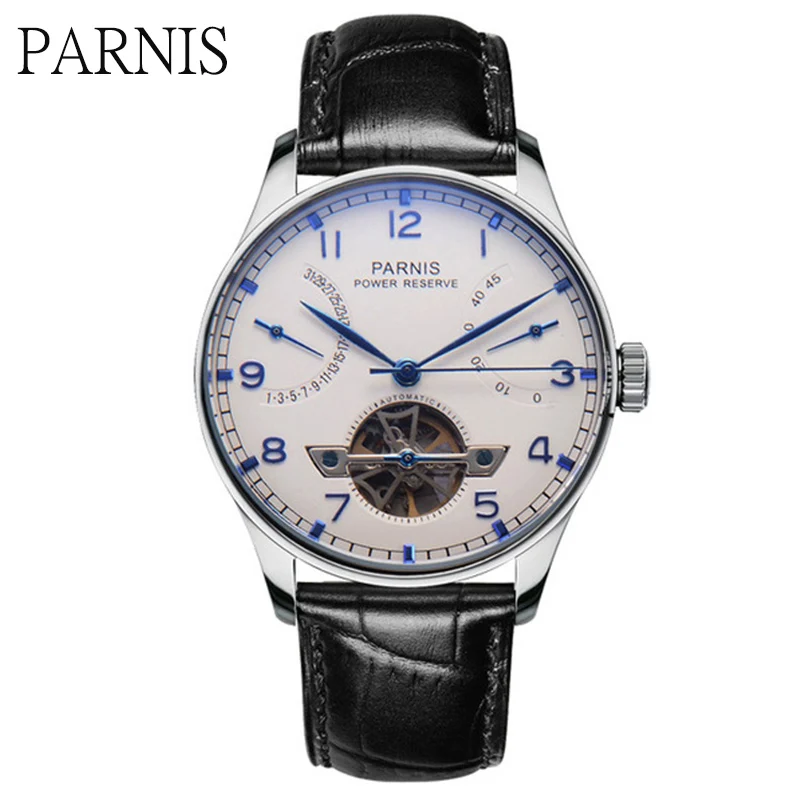 Parnis Skeleton Watch 43mm 316L steel Automatic Mechanical Watch Men Power Reserve Tourbillon Leather Strap Relogio Masculino
Parnis Skeleton Watch 43mm 316L steel Automatic Mechanical Watch Men Power Reserve Tourbillon Leather Strap Relogio Masculino