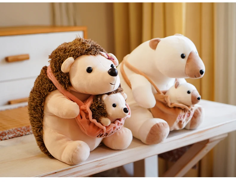 Panda Mother and Kid Plush Suffed Toys Animal Kangaroo Pangolin Hedgehog Polar Bear Puppet with Bag (14)