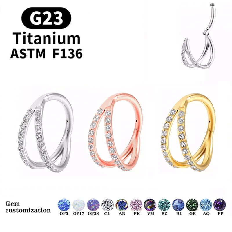 Кольцо для носа из титана G23 16 г с фианитами | Украшения и аксессуары