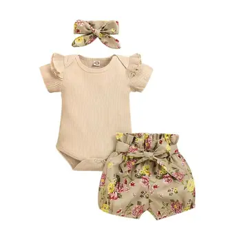 0-18Months Short Ruffle Sleeve Bodysuits + Flower Shorts + Headband 3pcs Set for New born infant Baby Girls Summer Clothes
0-18Months Short Ruffle Sleeve Bodysuits + Flower Shorts + Headband 3pcs Set for New born infant Baby Girls Summer Clothes