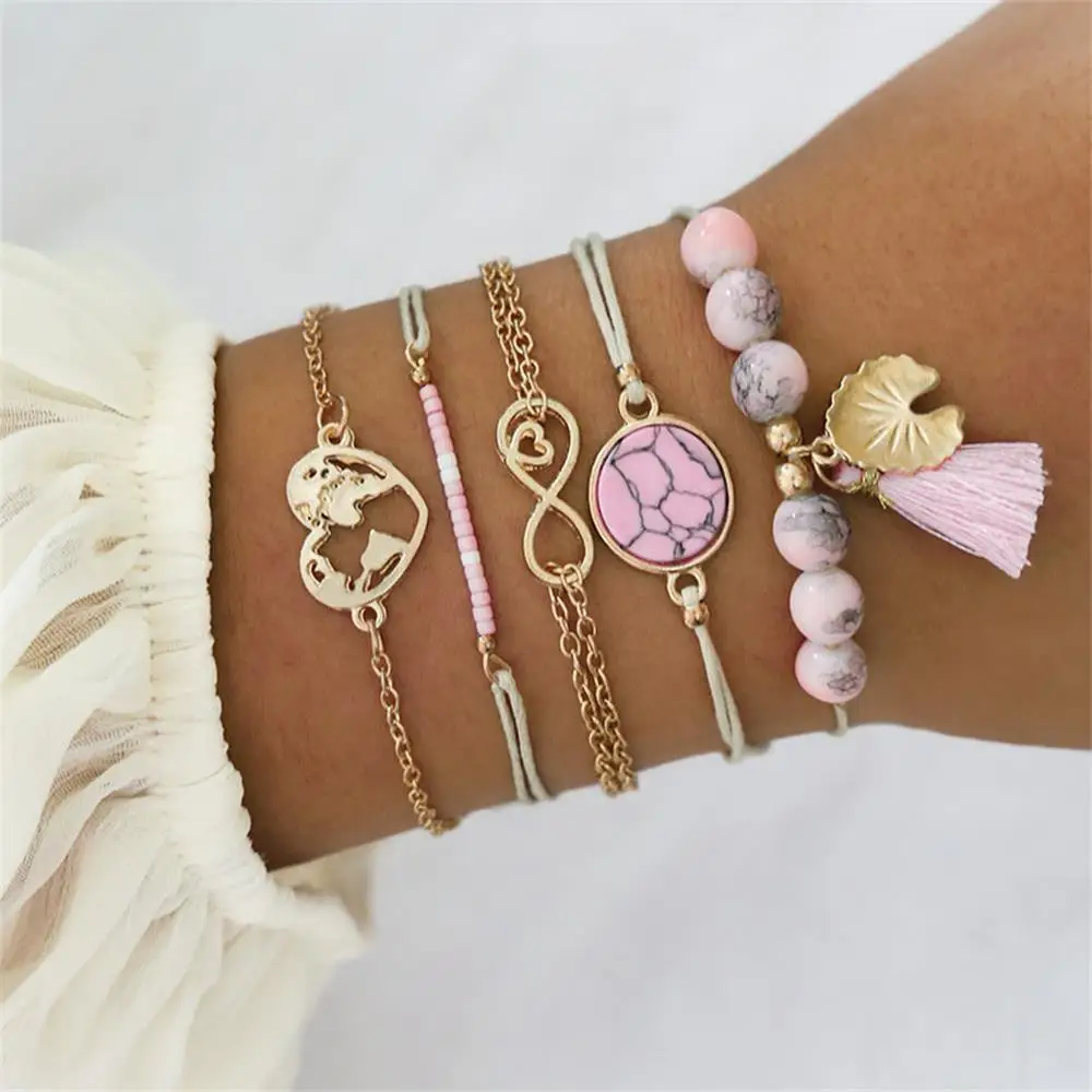 Women Bracelets Shell Fringe Round Crack Geometry Pink Pearl Heart Map Gold Bracelet Set Fashion Female Wedding Jewelry Wear
Women Bracelets Shell Fringe Round Crack Geometry Pink Pearl Heart Map Gold Bracelet Set Fashion Female Wedding Jewelry Wear