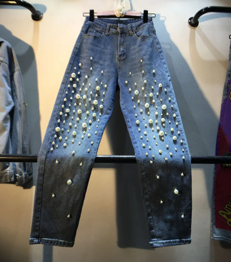 Jeean Woman Europe Style 2020 Spring Handmade Large Pearl Beaded High Waist Straight Jeans Female Lady's Blue Denim Pants Jean
Jeean Woman Europe Style 2020 Spring Handmade Large Pearl Beaded High Waist Straight Jeans Female Lady's Blue Denim Pants Jean