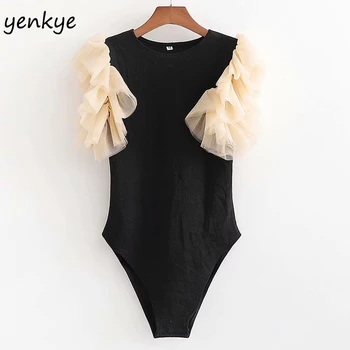 Ribbed Knit Sexy Bodysuit Women Tulle Sleeve Round Neck Vintage Black Tops Body mujer XDWM2795 
Ribbed Knit Sexy Bodysuit Women Tulle Sleeve Round Neck Vintage Black Tops Body mujer XDWM2795
