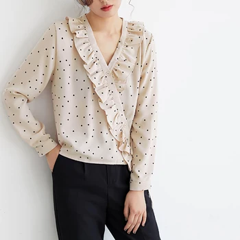 Women Polka Dot Blouses Sweet Blouse Chic Ruffled Patchwork V-neck Blouses Shirts Office Lady Loose Top
Women Polka Dot Blouses Sweet Blouse Chic Ruffled Patchwork V-neck Blouses Shirts Office Lady Loose Top