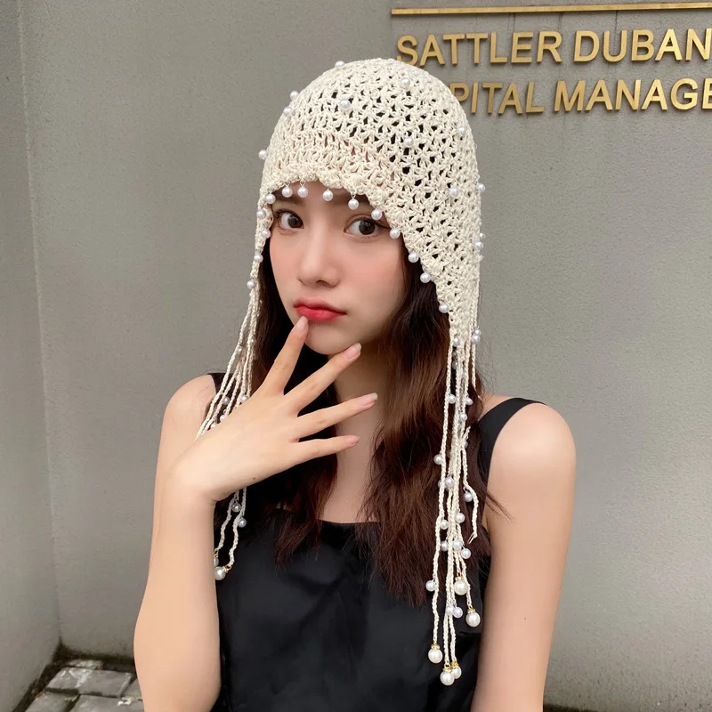Vintage Pearl & Tassel Women's Knitted Beanie - Elegant Winter Style 4 He95f5fa2730c4436ac91e60d2edace5ey