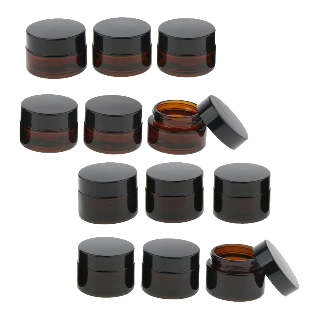 12/pack Mini Glass Jars with Lids Amber Glass Vials Airtight Cosmetic Small Empty Refillable Bottle Cosmetic Sample Containe 12/pack Mini Glass Jars with Lids Amber Glass Vials Airtight Cosmetic Small Empty Refillable Bottle Cosmetic Sample Containe
