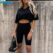 Black 2021 Female Summer Tracksuit Two Piece Set Women Oversize Women's Tracksuit Set Short Sleeve T Shirt High Waist Short Suit
Black 2021 Female Summer Tracksuit Two Piece Set Women Oversize Women's Tracksuit Set Short Sleeve T Shirt High Waist Short Suit