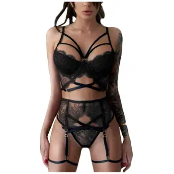 Sexy Lace Bra and Panty Set Plus Size Wireless Bra Underwear With Garter Strap Transparent Brief Sets нижнее белье lenceria 2FM
Sexy Lace Bra and Panty Set Plus Size Wireless Bra Underwear With Garter Strap Transparent Brief Sets нижнее белье lenceria 2FM