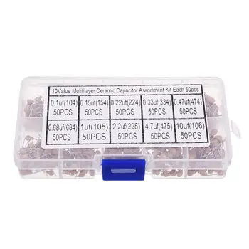 NEW 500pcs 10 Values Each 50 0.1uF-10uF(104~106) 50V Multilayer Ceramic Capacitor Assorted Kit Assortment Set with Storage Box
NEW 500pcs 10 Values Each 50 0.1uF-10uF(104~106) 50V Multilayer Ceramic Capacitor Assorted Kit Assortment Set with Storage Box