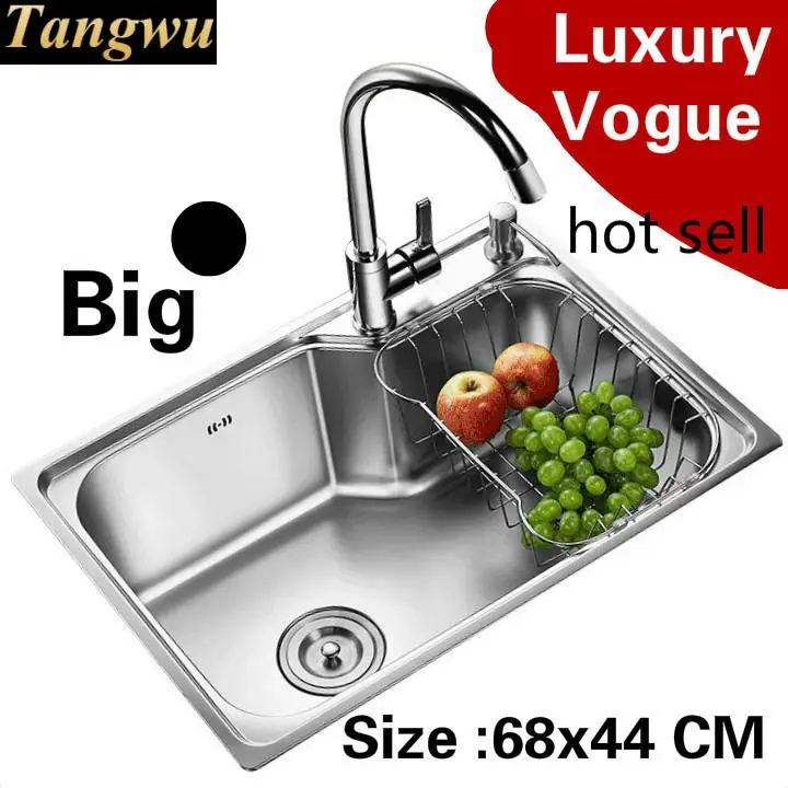 

Free shipping Apartment kitchen single trough sink vogue common do the dishes 304 stainless steel large hot sell 68x44 CM