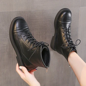 Women Leather Boots Female Autumn Winter Low Heels Cross Strap Shoes Woman Round Toe Lace Up Black Beige Short Boots
Women Leather Boots Female Autumn Winter Low Heels Cross Strap Shoes Woman Round Toe Lace Up Black Beige Short Boots