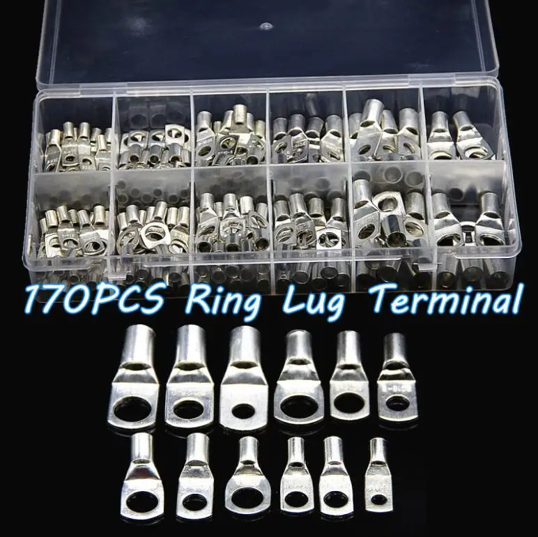 170PCS Assortment SC Bare Crimp Terminals lug Tinned Copper Lug Ring Wire Butt Connectors Electrical Cable Splice Terminals Kit
170PCS Assortment SC Bare Crimp Terminals lug Tinned Copper Lug Ring Wire Butt Connectors Electrical Cable Splice Terminals Kit